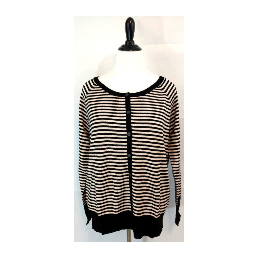 Lane Bryant Cardigan Sweater 20 Black Pink Stripe